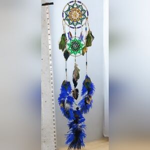 Beautiful Handmade Double Hoop Dreamcatcher with Authentic Feathers [a5]